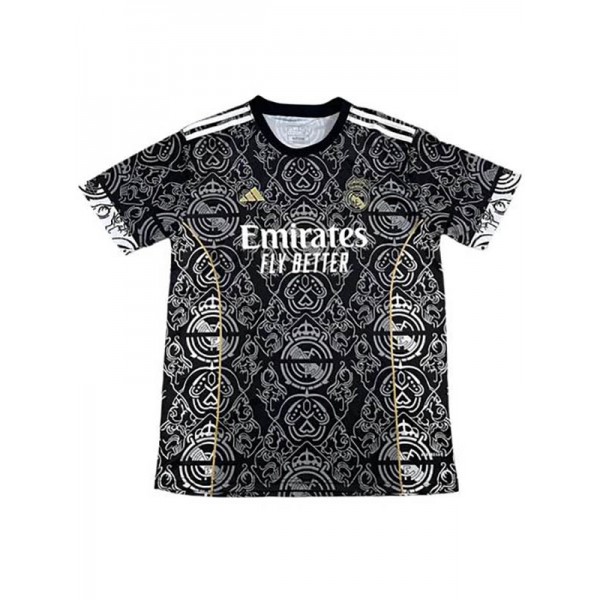 Real madrid maglia pre-partita logo uniforme da calcio uomo nero abbigliamento sportivo kit da calcio maglia superiore 2024-2025