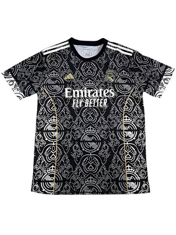 Real madrid maglia pre-partita logo uniforme da calcio uomo nero abbigliamento sportivo kit da calcio maglia superiore 2024-2025