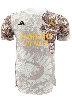 Real madrid bianco marrone versione giocatore speciale maglia da calcio drago uniforme da calcio kit da calcio sportivo da uomo top camicia 2024-2025