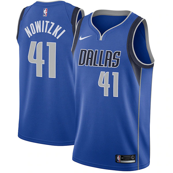 Dallas Mavericks 41 Dirk Nowitzki maglia 75a divisa da basket città blu swingman kit in edizione limitata 2022