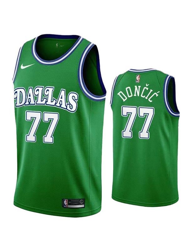 Dallas Mavericks 77 Luka Dončić maglia retrò città basket uniforme verde swingman kit in edizione limitata 2022