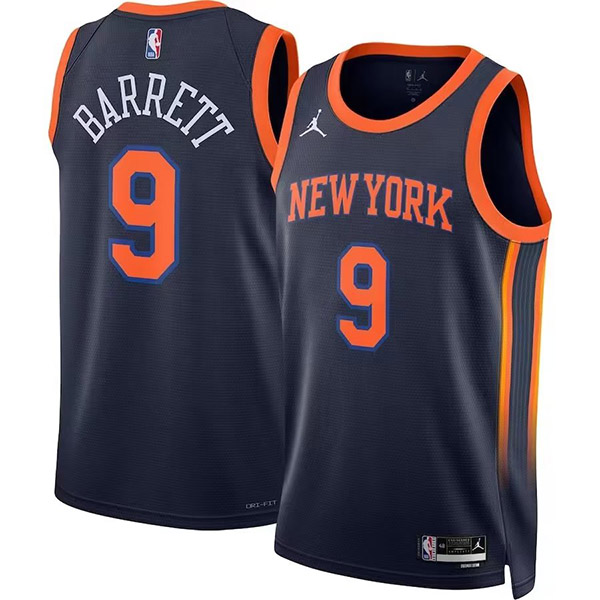 New York Knicks 9 RJ Barrett edizione maglia uniforme da basket swingman kit maglia blu navy limitata 2022-2023
