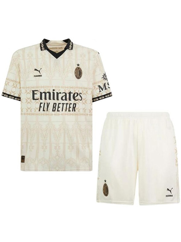 AC Milan x Pleasures maglia per bambini beige kit da calcio per bambini prima mini maglia da calcio uniformi giovanili 2024-2025