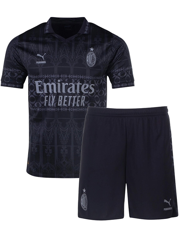 AC Milan x Pleasures maglia per bambini quarta kit da calcio per bambini 4a mini maglia da calcio divise giovanili 2024-2025