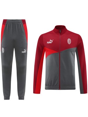 AC Milan giacca da calcio abbigliamento sportivo tuta con cerniera intera kit da allenamento rosso grigio da uomo cappotto da calcio outdoor 2024-2025
