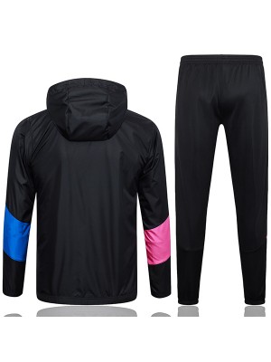 AC milan windbreaker hoodie jacket football sportswear tracksuit full zipper black blue uniform men's training kit 2024