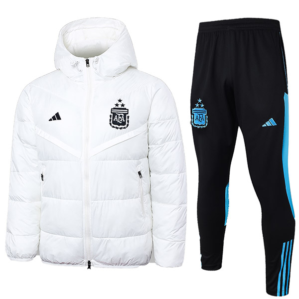 Argentina hoodie cotton-padded jacket football sportswear tracksuit full zipper men's training white black kit outdoor soccer coat 2024