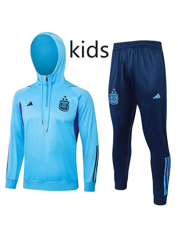 Argentina hoodie jacket kids kit lightblue football sportswear tracksuit half zipper youth training uniform outdoor children soccer coat 2023-2024