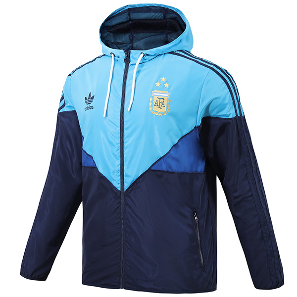 Argentina giacca a vento con cappuccio giacca da calcio abbigliamento sportivo tuta cerniera completa allenamento da uomo blu navy kit cappotto da calcio all'aperto 2023-2024