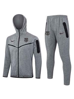Barcelona giacca con cappuccio abbigliamento sportivo da calcio tutto grigio tuta da allenamento con cerniera completa kit da allenamento per uomo atletico uniforme da esterno cappotto da calcio 2024-2025