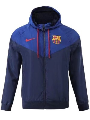 Barcelona giacca a vento con cappuccio giacca abbigliamento sportivo da calcio tuta da allenamento con cerniera completa da uomo blu navy kit cappotto da calcio per esterni 2024-2025