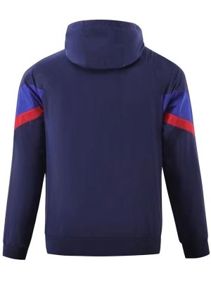 Barcelona giacca a vento con cappuccio giacca abbigliamento sportivo da calcio tuta da allenamento con cerniera completa da uomo kit blu scuro cappotto da calcio all'aperto 2024-2025