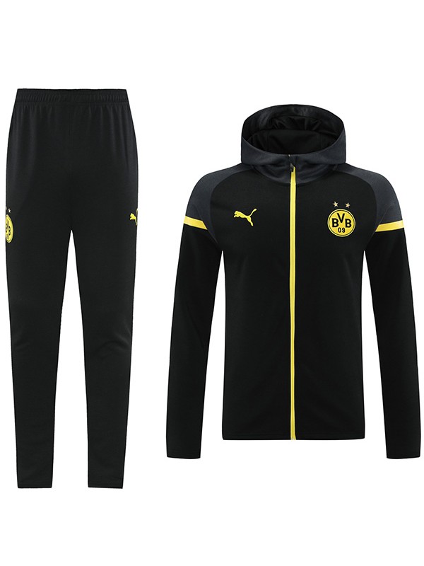 Borussia Dortmund hoodie jacket football sportswear tracksuit black full zipper men's training kit athletic outdoor uniform soccer coat 2024-2025