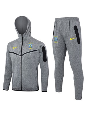 Brazil giacca con cappuccio abbigliamento sportivo da calcio tuta grigia tuta da uomo con cerniera completa kit da ginnastica outdoor uniforme cappotto da calcio 2024-2025