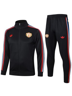 Manchester United giacca da calcio abbigliamento sportivo tuta da uomo con cerniera intera kit da allenamento nero cappotto da calcio outdoor 2024-2025