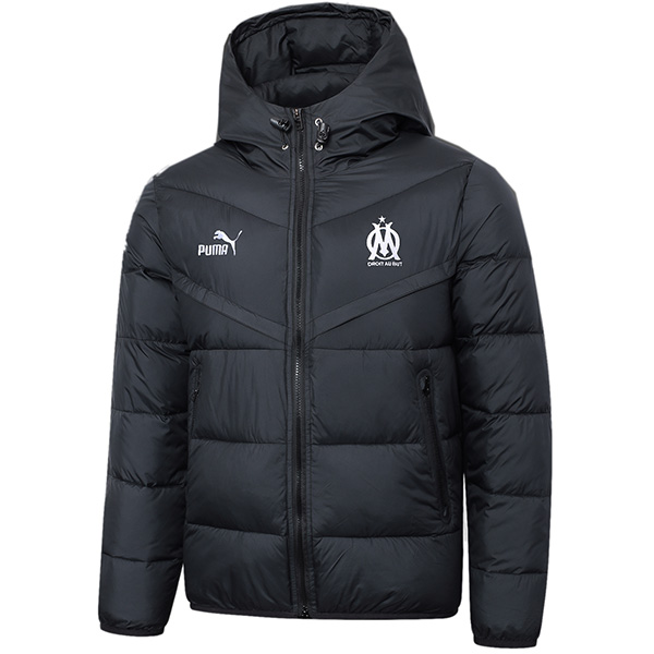 Olympique de Marseille hoodie cotton-padded jacket football sportswear tracksuit full zipper men's training black kit outdoor soccer coat 2024
