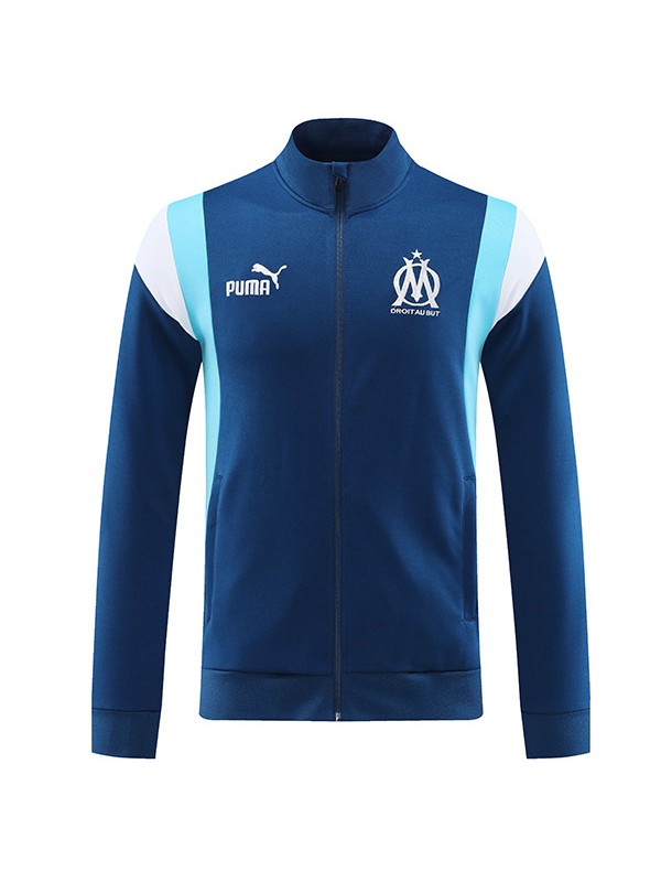 Olympique de marseille jacket football sportswear tracksuit full zipper men's navy training kit athletic outdoor soccer coat 2023-2024