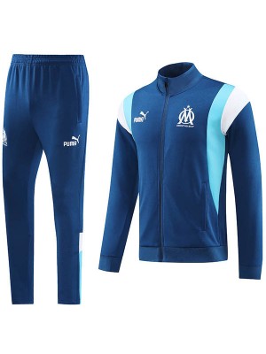 Olympique de marseille jacket football sportswear tracksuit full zipper men's navy training kit athletic outdoor soccer coat 2023-2024