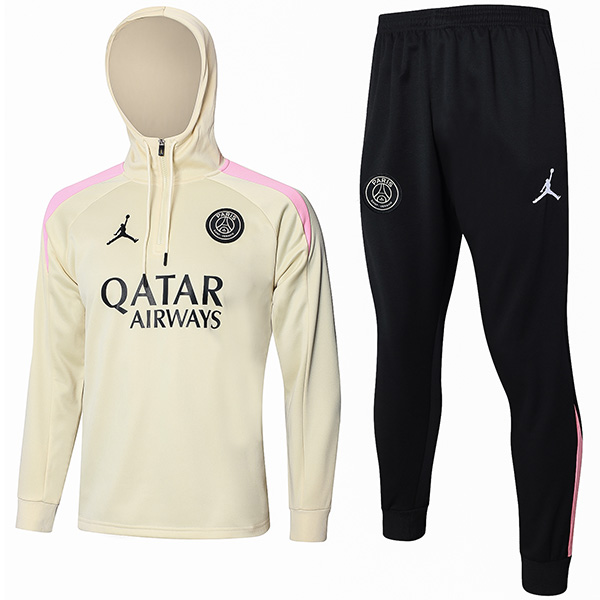 Paris saint-germain giacca con cappuccio tuta sportiva da calcio con cerniera intera kit da allenamento da uomo albicocca giacca da calcio uniforme outdoor 2024-2025