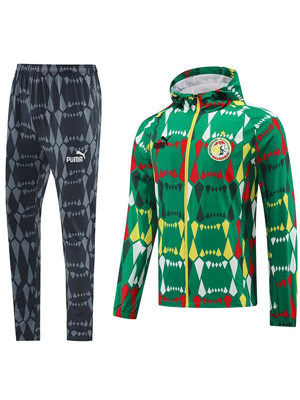 Senegal windbreaker hoodie jacket football sportswear tracksuit full zipper green uniform men's training kit 2024