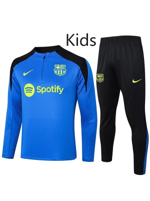 Barcelona tuta per bambini kit pantaloni da calcio tuta sportiva set mezza cerniera collo tacchetti blu uniforme giovanile kit di allenamento mini calcio per bambini 2024-2025