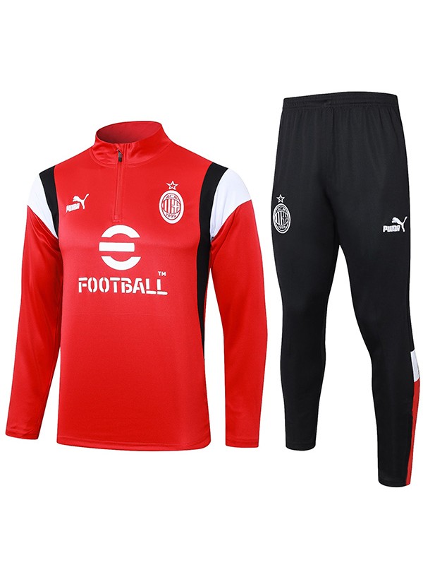 AC milan tracksuit soccer pants suit sports set half zip necked uniform men's clothes football red black training kit 2023-2024
