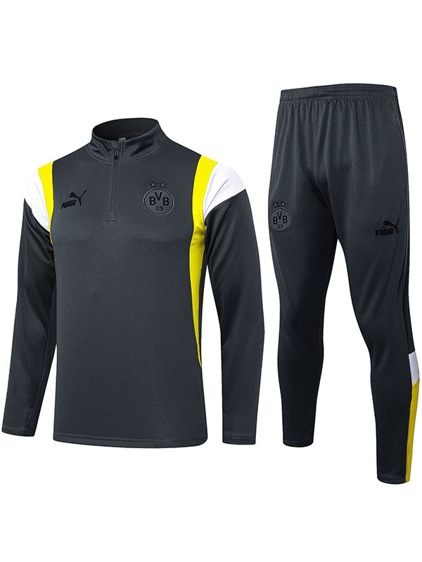 Borussia Dortmund tracksuit soccer pants suit sports set half zip necked uniform men's clothes football gray training kit 2023-2024
