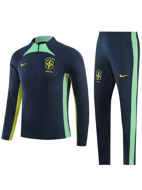 Brazil tuta da calcio pantaloni tuta sportiva set collo uniforme blu scuro abbigliamento da uomo kit allenamento calcio 2023-2024
