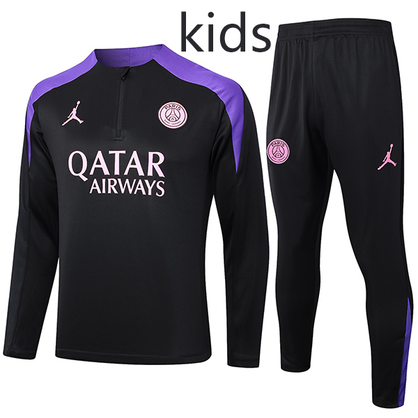 Jordan paris saint-germain  tracksuit kids kit soccer pants suit sports set zipper necked cleats youth black purple uniform children football mini training kit 2024-2025