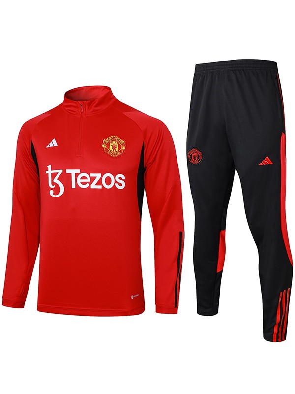 Manchester united tracksuit soccer pants suit sports set half zip necked uniform men's clothes football red black training kit 2023-2024