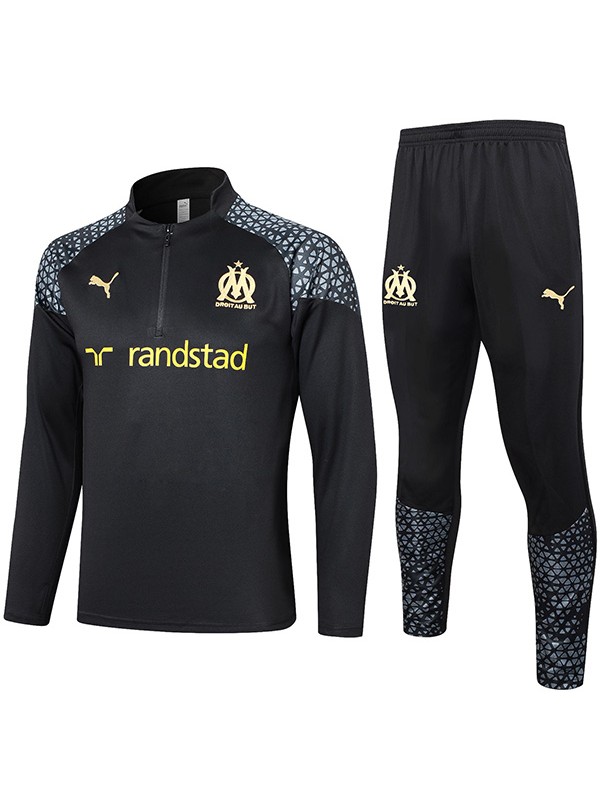 Olympique de marseille tracksuit soccer pants suit sports set half zip necked uniform men's clothes football black training kit 2023-2024