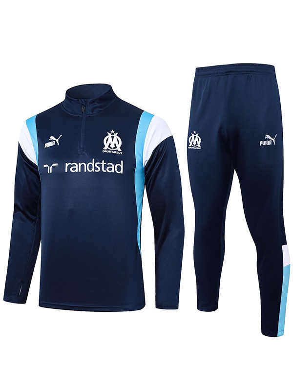 Olympique de Marseille tracksuit soccer pants suit sports set half zip necked uniform men's clothes football indigo training kit 2023-2024
