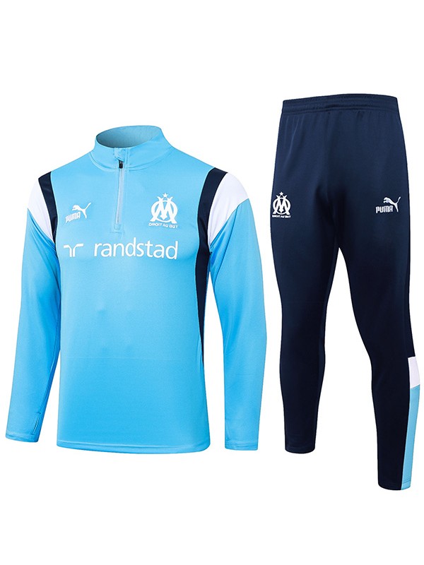 Olympique de Marseille tracksuit soccer pants suit sports set half zip necked uniform men's clothes football skyblue training kit 2023-2024