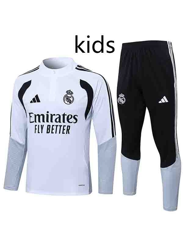Real madrid kids tracksuit children white training kit 2026-2027