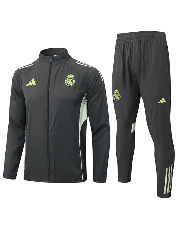 Real madrid windbreaker jacket mens green gray training tracksuit 2025-2026